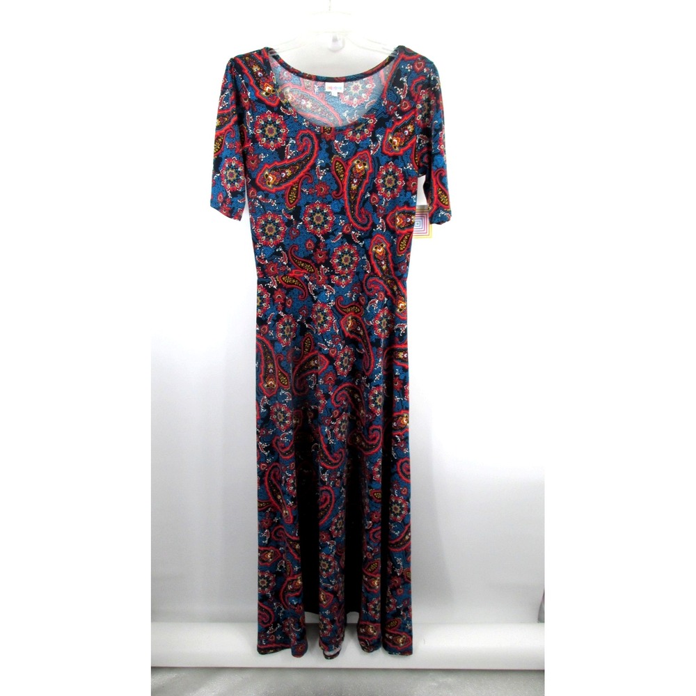 NWT LuLaRoe Ana Maxi A-Line Dress Womens Large Paisley Mosaic Boho Stretch Knit